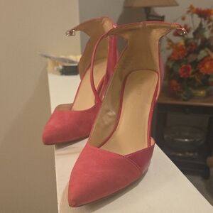 Women’s Pink Pointed-Toe Ankle-Strap Heels